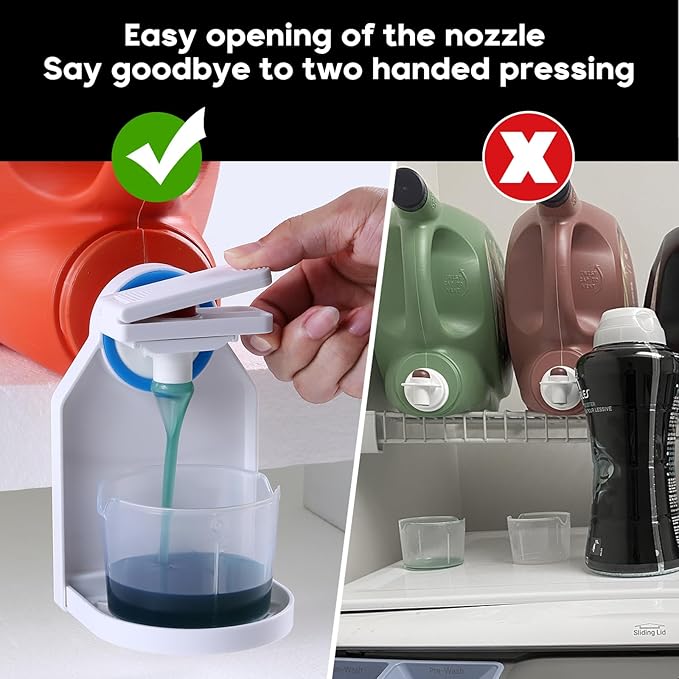 KMOUANTS Laundry Detergent dispenser Cup Holder,Nozzle Upgraded Labor-Saving Switch Easily No More runny or Messy Laundry Detergent, Laundry Cup Holder and drip Tray room organization and storage
