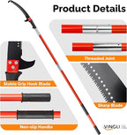 VINGLI 30ft Manual Pole Saws for Tree Trimming, Extendable Tree Trimmers Long Handle Pruner, Sharp Steel Blade and Scissors with Lightweight 9 Fiberglass Handles for Pruning Palms and Shrubs