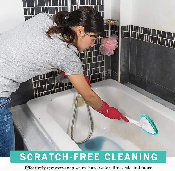 Baderke 4 Pcs Tub Tile Scrubber Cleaning Brush Pads (Without Handle) Compatible with Qaestfy Non-Scratch Scouring Pads Scrub Brush for Shower Bathroom Buildup Toilet Wall Floor(Green)