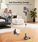 RENDOW Cordless Vacuum Cleaner, 550W 45Kpa 65Mins Vacuum Cleaners for Home, Self-Standing Cordless Stick Vacuum with LED Display,Anti-Tangle Rechargeable Wireless Vacuum for Pet Hair/Carpet/Hard Floor