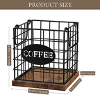 Coffee Pod Holder Organizer,Large Capacity K Cup Holder Organizer, Storage Basket for Kitchen Countertop Office Coffee Bar with Wooden Base(Rustic Brown-Square)