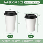 16 oz Coffee Cups with Lids 100 Pack,White Leak-Proof Disposable Coffee Cups for Hot/Cold Beverages, Party Supplies, To-Go Paper Cups for Coffee, Tea, Office, Picnic