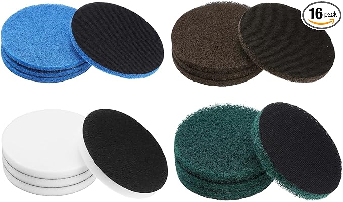 uxcell 16 Pcs 5 Inch Nylon Hoop Scrubbing Pad 120/240 Grits Scrubber Scouring Pads Hoop and Loop Surface Conditioning Drill Scuffing Disc, Green/Brown/Blue/White