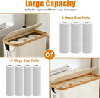 Toilet Paper Roll Storage, Bathroom Slim Toilet Paper Storage with Lid for 12 Rolls, Ultimate Bathroom Organizer with Anti-Slip Base, Beige 30L