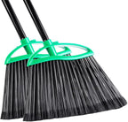 2 Pack Heavy Duty Brooms, 55" Long Handle Indoor Outdoor Angle Broom Set, Household Commercial Floor Cleaning, for Sweeping Home, Kitchen, Deck, Garage, Patio - Green