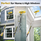 36FT High Reach Window Squeegee with Extension Pole, 2-1 Window Washing Kit with 8-Stage Telescopic Pole & Rotatable Head, No-Ladder Window Cleaner for High Window, Solar Panel, RV & Outdoor Glass