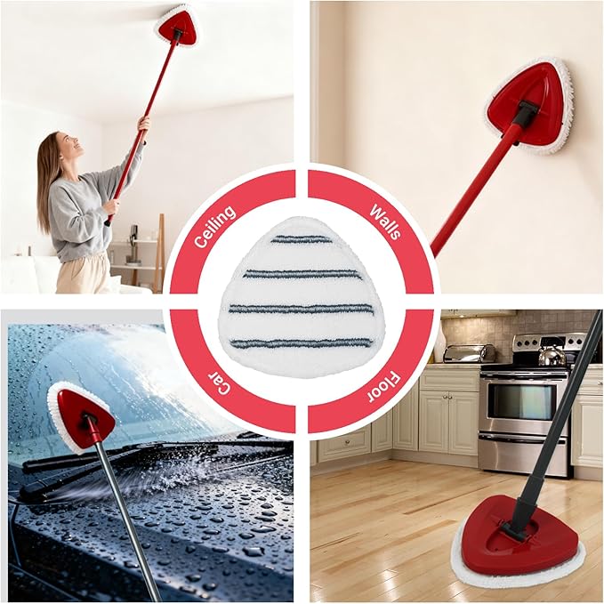 Triangule Flat Mop Replacement Pads, Spin Mop Pad Replacement, 2 Pack Mop Refill Pads, 1 Mop Base and 1 Scraper for Cleaning Floor, Wall, Ceiling, Easy to Replace