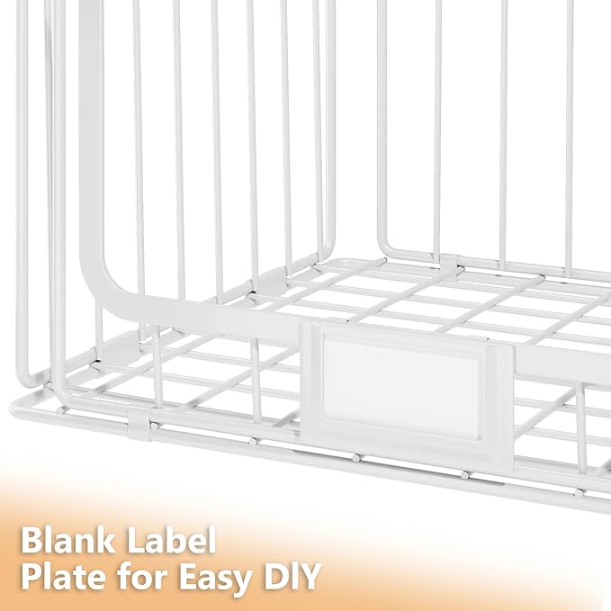 3-Pack Hanging Laundry Organizer, Stackable Wire Shelf Storage with Label Cards, Foldable Metal Baskets with 360 Rotating Hooks, Space-Saving for Laundry Room, Closet & Pantry, 11"15" Large, White