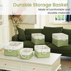 Large Storage Baskets- 15x11x10 inch Storage Bins for Shelves and Closet Organizing, Foldable Fabric Bin for Home Organization Clothes and Laundry (1-Pack, White&Green)