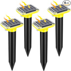 Solar Mole Repellent, Ultrasonic Gopher Repeller Outdoor, Solar Powered Waterproof Snake Repellent Deterrent Gopher Vole Snake Pest and Other Animals from Lawn Garden Yard Home(LightYellow, 4 Packs)