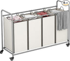 Laundry Sorter 4 Section Hamper Sorter with Heavy Duty Lockable Rolling Wheels Removable Bags Basket Separator for Dirty Clothes Storage, Beige