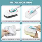 nacena Shower Scrubber with Long Handle, 4 in 1 Tile Tub Scrubber Brush with 3 Detachable Cleaning Shower Heads and Floor Squeegee Shower Cleaner Brush for Bathroom Kitchen Tub Sink Floor, Blue White