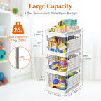 Lifewit Plastic Stackable Storage Baskets, 4 Tier Stacking Bins for Food and Clothes, Multifunctional Organizer for RV, Kitchen, Playroom, Pantry, White, 35 x 30 x 72 cm/14 x 12 x 28 inch, 2 Pack