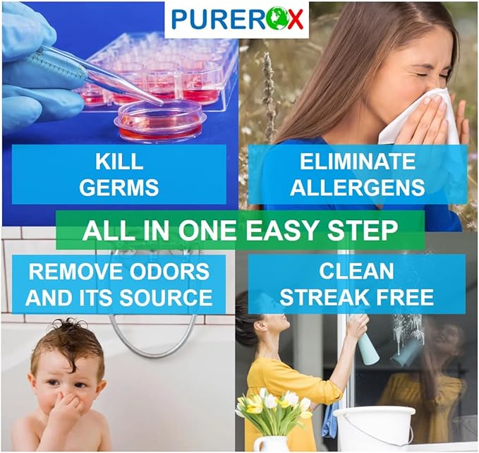 PUREROX disinfectant (16oz, 2pk) Eliminate 99.9999% MRSA, Norovirus, Viruses, Fungus, Bacteria. Hospital Grade. Safe for Use Anywhere. No residue. Suitable for All Surfaces.