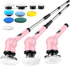 Electric Spin Scrubber, 3-Speed Cordless Shower Scrubber with Long Handle & 10 Replaceable Brush Heads, 90 Mins Runtime & Full-Body IPX7 Waterproof Shower Cleaner Brush for Bathroom Kithchen