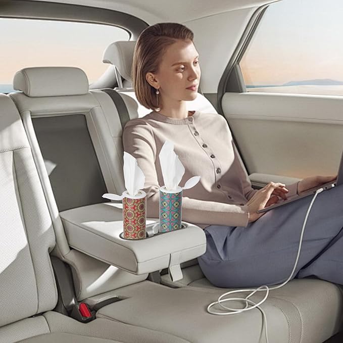 Carson Works Car Tissues Holder 4 Packs Round Car Tissues Cylinder Fit for Car Cup Holder, Home Small Tissue Dispenser with Facial Tissues for Travel Car Bathroom Office