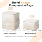 Comforter Storage Bag - 130L Large Capacity Blanket Storage Bags 3-Layer Ultra Space Saving Self Compression Organizer, Washable Compression Bags for Storage Comforter Blanket, 6-Pack, Beige