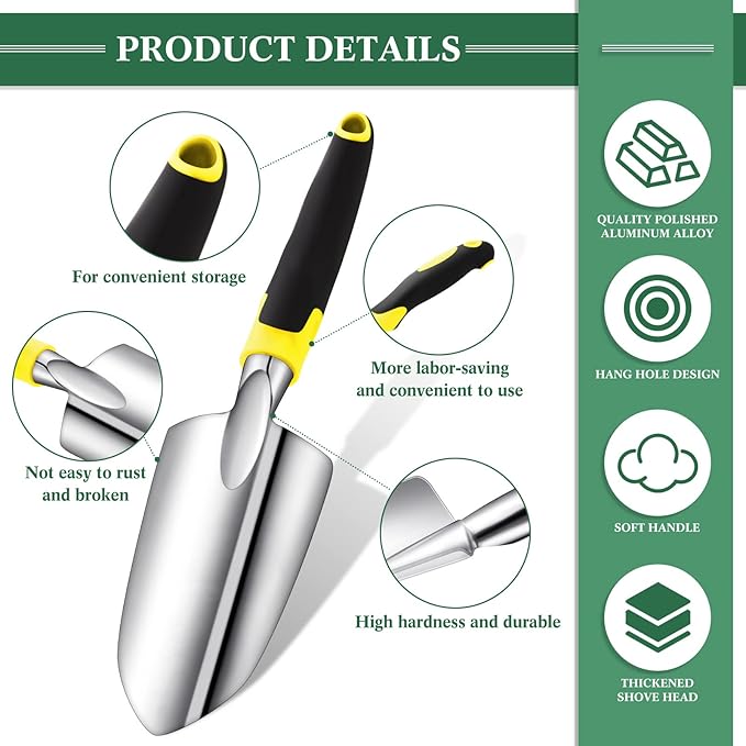 Honoson Garden Hand Trowel Transplant Trowel with Measurements Aluminum Alloy Planting Tools with Rubber Handle Small Gardening Hand Tools Shovels for Gardening Cultivating Transplanting Supplies