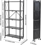 BRIAN & DANY 5-Tier Foldable Storage Shelves with Wheels, Folding Metal Rack Shelving Unit, Heavy Duty No Assembly Organizer Shelf for Garage, Kitchen, Basement, Pantry, Black