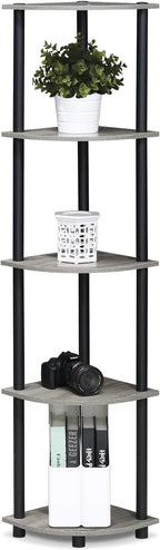 Furinno TURN-N-TUBE Corner Shelf Set of 2, 5-Tier Corner Bookshelf, Open Storage Shelves, for Organization and Storage, Living Room, Home Office, Garage, French Oak