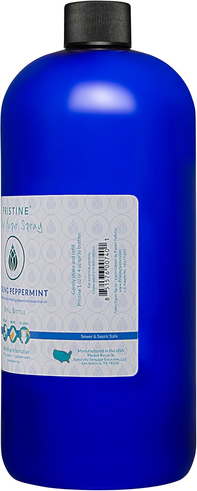 Pristine Toilet Paper Spray: As Seen on Shark Tank, the More Natural Alternative to Flushable Wet Wipes & Personal Cleansing Wipes, Spray Dry Toilet Paper to Create a Flushable Wipe - Peppermint