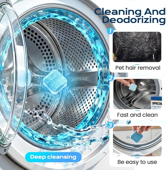Washing Machine Cleaner Tablets – Removes Stubborn Pet Hair, Odors, Septic Safe, Fragrance Free for Front Load & Top Load Washers (24Pack)
