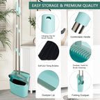 Broom and Dustpan Set, Dustpans with Broom Combo for Home, Heavy Dust Broom and Dustpan Combo, Long Handle Dust Pan and Broom Set for Kitchen, Office, Pet Hair,Green, Pack of 1