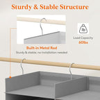 Lifewit Dual-Row Shelf Hanging Closet Organizer and Storage, Clothes Shelves with 3 Sturdy Hooks for Clothing Organization, Foldable Container Hold Up to 36 Sweaters, 6 Tier 12 Sections, Light Gray