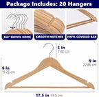 Amber Home 20 Pack Wooden Coat Hangers, Natural Wood Suit Hangers with Non-Slip Pant Bar, Clothes Hangers for Closet Organization, Shirts, Jackets, Dresses, and Pants (Natural, 20)