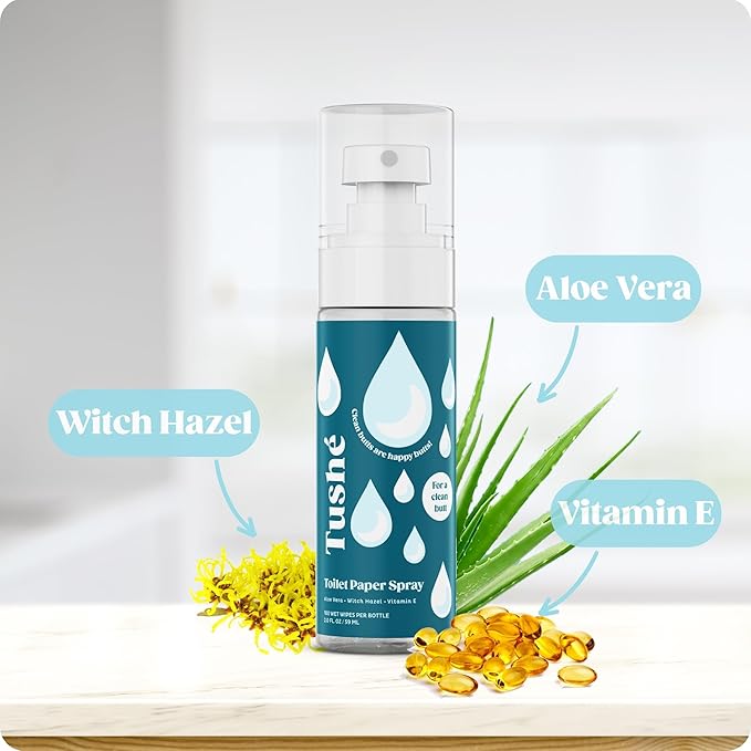 Toilet Paper Spray (2-Pack) – Flushable Wet Wipe Alternative for Sensitive Skin – Unscented, Septic Safe – Aloe Vera, Witch Hazel & Vitamin E – 118ml (4 fl oz)