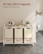 VASAGLE Laundry Hamper, Laundry Basket Sorter with 3 Pull-Out and Removable Bags, Shelf, Metal Frame, 3 x 10.6 Gallons (40 L), 36.4 x 13 x 28.4 Inches, Cappuccino Beige and Natural Beige UBLH301LH01