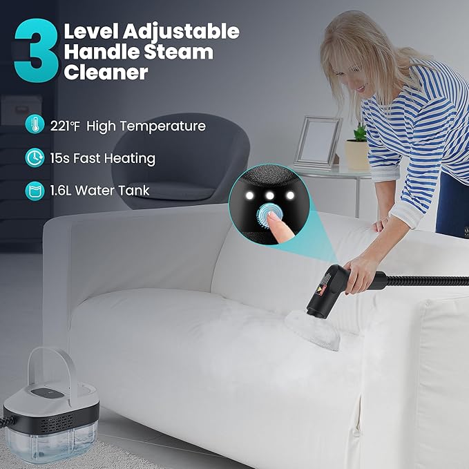 Handheld Steam Cleaner for Home, 2500W High Pressure Steamer, 15s Fast Heat-Up, 1.6L Tank, Portable Steam Cleaner for Car, Floor, Grout, Kitchen, Furniture & Bed Bugs