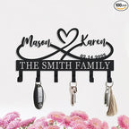 Personalized Metal Key Holder for Wall, Custom Infinity Heart Key Rack with Hooks, Wall Mounted Key and Coat Organizer for Entryway Bedroom, Housewarming & Wedding Gift (Design9)
