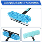 65'' Window Washing Kit with Extension Pole, 2-in-1 Window Cleaning Kit with Scrubber and Rotating Head, Window Cleaner Tool for Shower Rooms, Glass, Floors, Tiles, Walls, Car Windshields