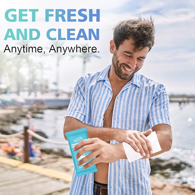 300 Pcs Ultra Thick Soft Large Body Wipes Individually Wrapped(7.87" x 9.45"),Shower Wipes for Adults Bathing No Rinse,Personal Cleansing Wipes for Travel Gym,Bulk Deodorant for Homeless(Blue)