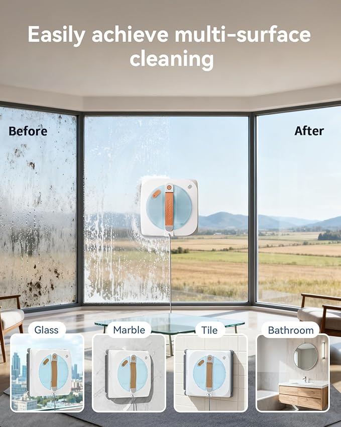 Window Cleaning Robot with 8000Pa, 2025 Upgraded Window Cleaner Robot with Intelligent Path Planning, 15-Stage Anti-Fall, App/Remote Control for Glass, Edge Detection System, Tile & Windows