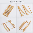 HBlife Bamboo Dish Plate Bowl Cup Book Pot Lid Cutting Board Drying Rack Stand Drainer Storage Holder Organizer Kitchen Cabinet（Keep Dry）