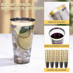 LIYH 100 Pcs Gold Plastic Cups - 16 oz Clear Black and Gold Rim Plastic Wine Cups Big Size Fancy Disposable Wine Glasses Party Cup Beverage Drinking Cup for Party & Wedding