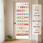 UVIAHOMI 20-30 Pairs Over the Door Shoe Organizer, Clear Pockets Hanging Shoe Storage for Closet, 10-Tier Door Shoes Rack, Handing Shoes Holder Fit All the Family's Sneakers, Boots, Heels, Beige