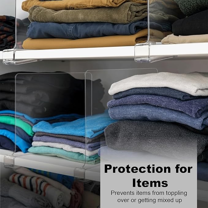 HIGH & SKY 8 Pack Acrylic Shelf Dividers for Closet Organization – Clear Adjustable Closet Shelf Separators for Clothes, Handbags & Towels – Durable Acrylic Shelf Dividers for Neat Shelves & Storage