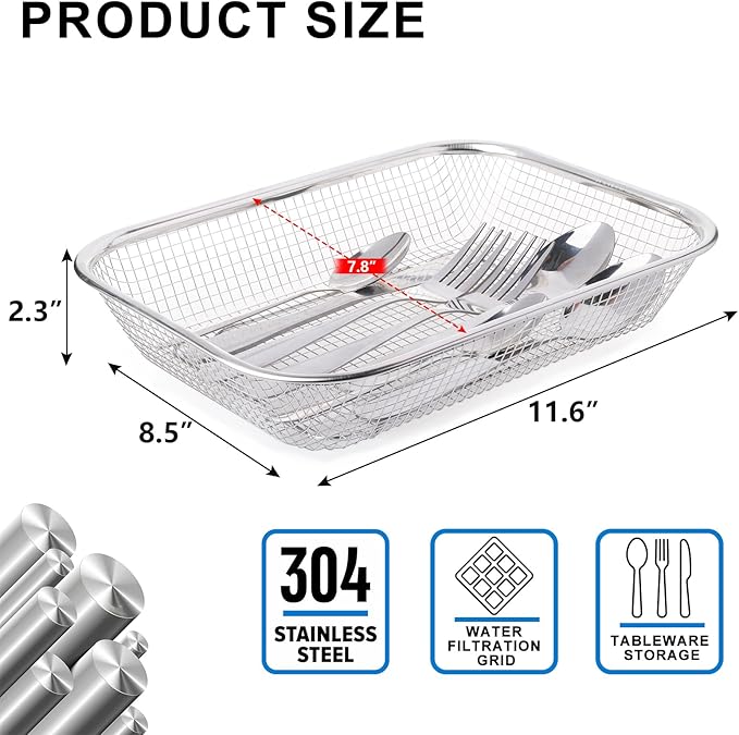 Utensil Drying Rack, 2 Pack Stainless Steel Utensils Holder Dishwasher Silverware Basket, Compact Dish Rack Chopsticks Spoons, Forks, Knifes Drainer Basket Organizer for Kitchen Counter, Medium