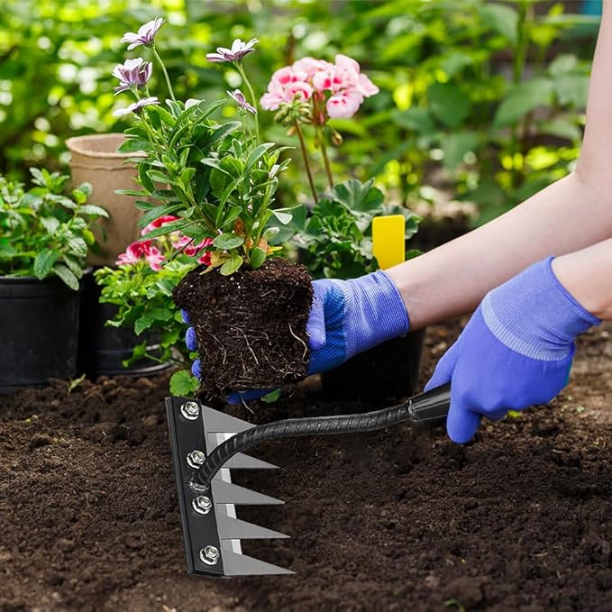Detachable Gardening Hand Weeder Tool, Manual Weeder Claw Remover, Weed Puller Rake, Detachable Garden Hand Weeder Tool, Effective Uprooting for Lawn Garden Yard Vegetable Backyard Farm (7 Tines)