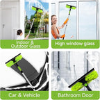 67'' Window Squeegee Cleaner Tool with Extension Pole, 2-in-1 Squeegee for Window Cleaning Kit with Scrubber and Rotating Head, 2 Blade 2 Scrubber for Indoor & Outdoor High Windows