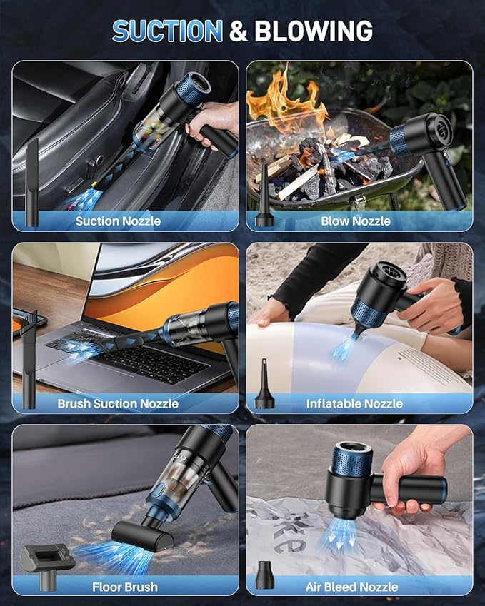 EYYA Handheld Car Vacuum Cleaner Cordless, 15000PA High Power Vacuum & Air Duster, 4-in-1 Portable Mini Vacuum with LED Light, Hand Held Vacuum Cleaner for Car Home Office