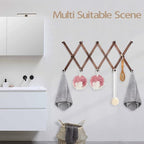 SCUNDA 16 inch High Accordion Wall Hanger with 14 Hooks, Wooden Wall Expandable Coat Rack for Coat, Hats, Baseball Caps, Coffee Mug, Jewelry