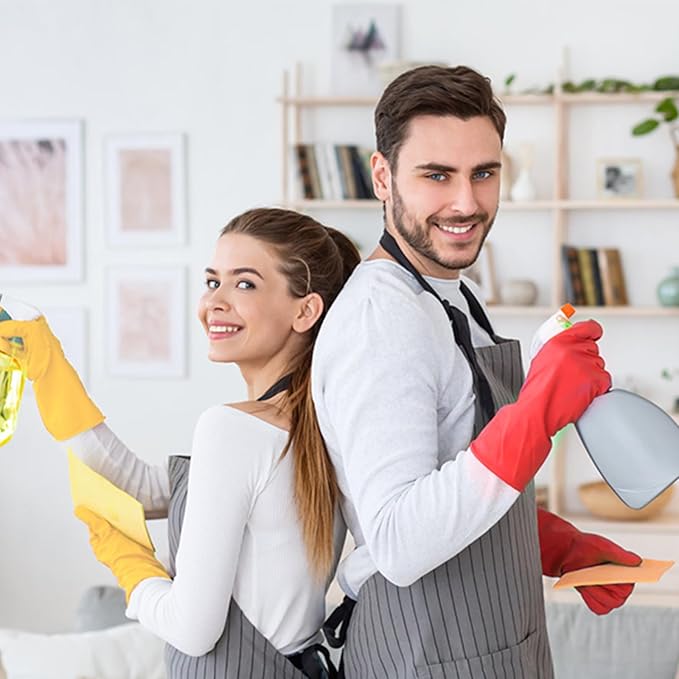 Rubber Cleaning Gloves for Dishwashing - 4 Pairs Kitchen Gloves for Washing Dishes, Reusable Household Gloves for Bathroom, Gardening (Small, Beige)
