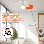 Ceiling Fan Cleaner Duster with 60 inch Extension Pole, Dusters for Cleaning High Ceiling Fan Blades, Dusters Kit with Storage Bag, Cleaning Tools for Families (14pcs)