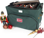 TreeKeeper Stack & Lock™ Green Christmas Ornament Storage Box Holds 72 Ornaments up to 4" Diameter, 3 Removable Trays with Separators, Top Pocket