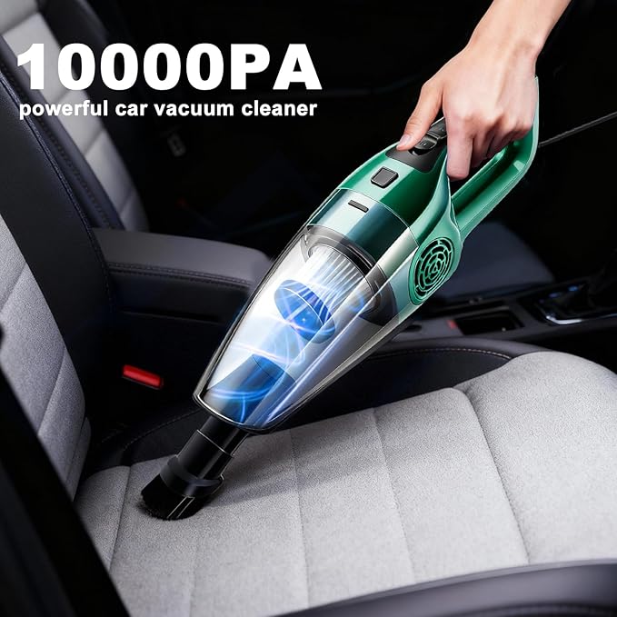 Car Vacuum Cleaner – 9000PA High Power Suction, DC 12V Portable Handheld Auto Vacuum with Attachments, Mini Car Interior Cleaner for Pet Hair, Dust, Crumbs, and Debris (Green)