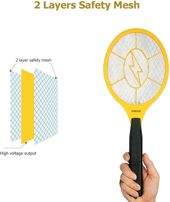 Electric Fly Swatter - Bug Zapper - Best High Voltage Handheld Mosquito Killer - Wasp, Fruit Fly, Insect Trap Racket for Indoor, Travel, Camping and Outdoor Control (2 AA Batteries Included)
